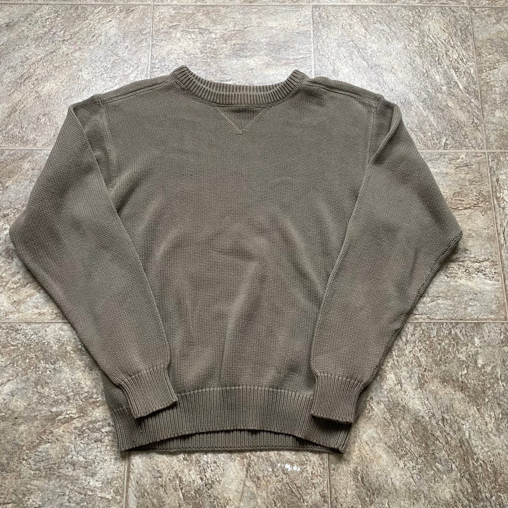 Croft & Barrow Mens Medium Olive Green Cotton Shaker Stitch Crewneck Sweater